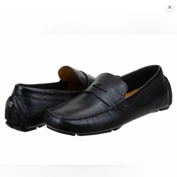 Cole Haan Men’s 13W Howland Penny Loafer Driving Shoes Black Pebbled Leather NEW - Picture 1 of 9